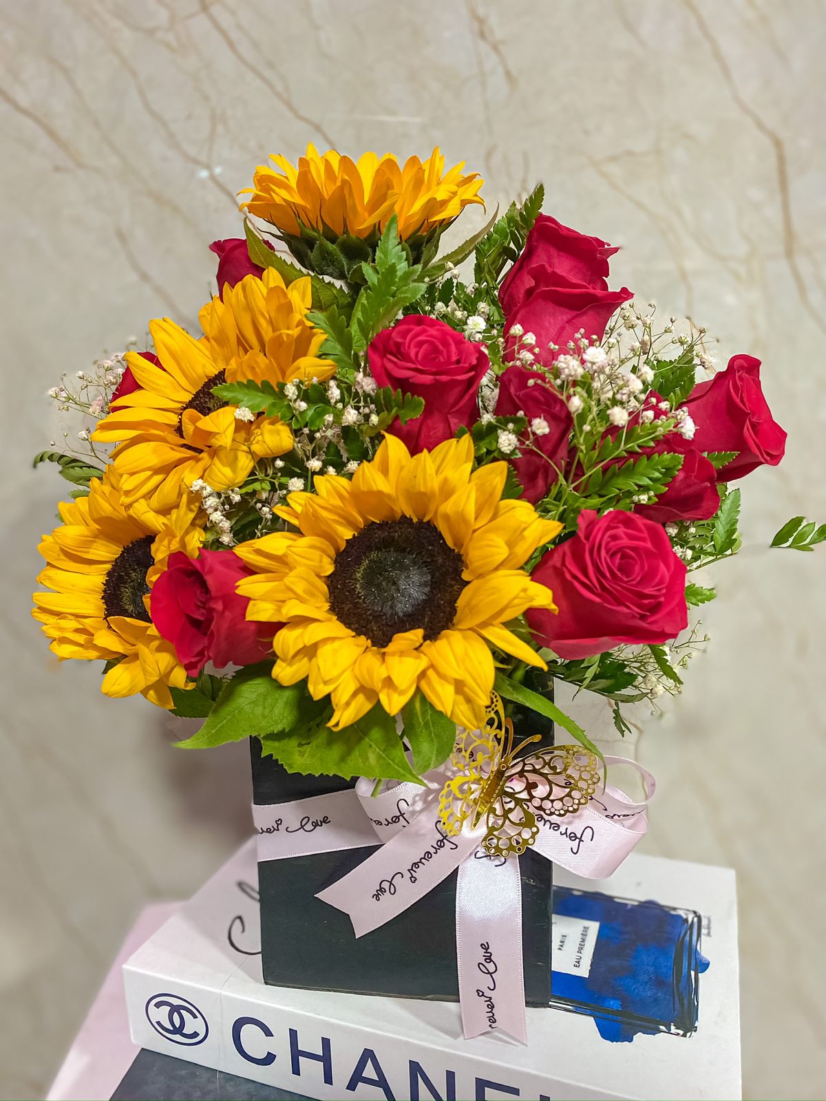 Tournesol et roses