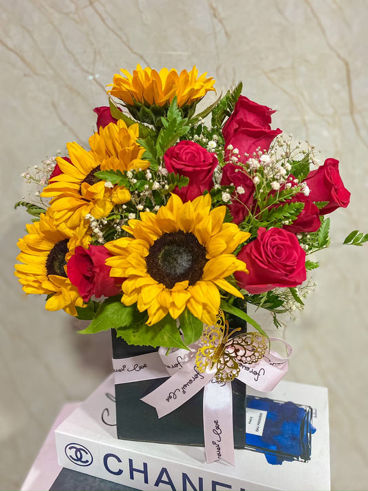 Tournesol et roses
